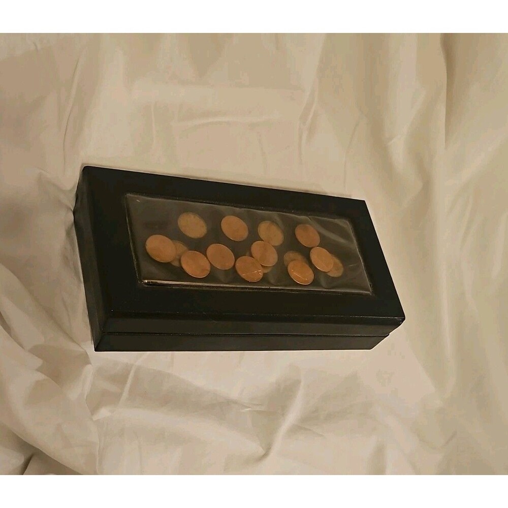 1971 Penny Men's Dresser Box with tie Tack and Tie Bar storage black leather
